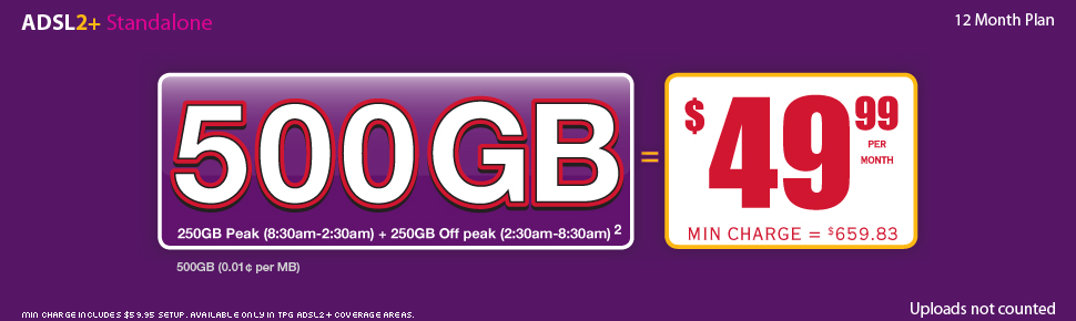 ADSL2+ Standalone Plans - Affordable Unlimited Broadband Internet up to 20 Mbps Speed with 500GB Data