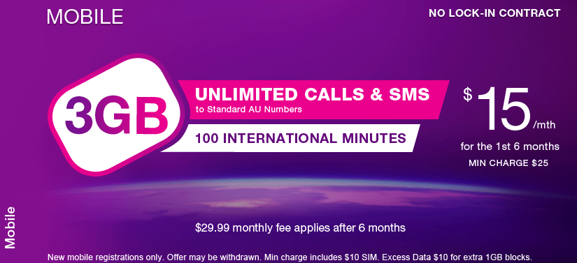 TPG no lock-in contract SIM only 4G mobile plan includes 6GB Data and Unlimited Calls & SMS to Standard Australian Numbers